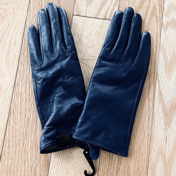 Navy Leather Gloves - Picture 3 of 4